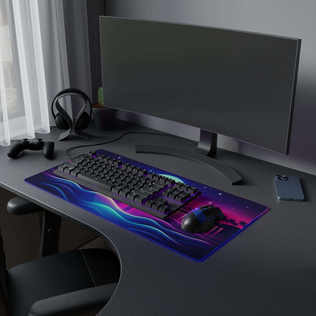 Tapis de Souris Gaming LED RGB Sunset Rétro — Design Cityscape Néon XXL | PadCraft Studio - PadCraftStudio