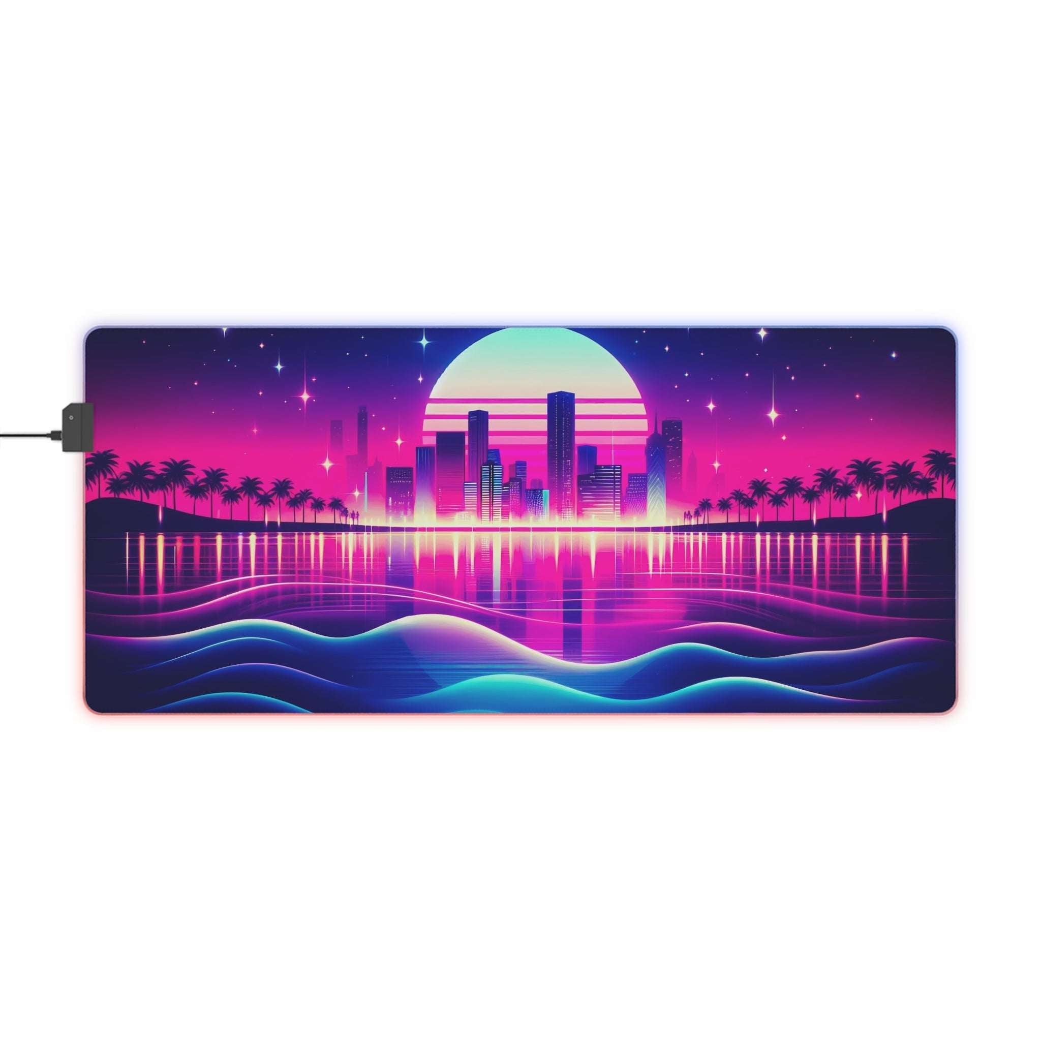 Tapis de Souris Gaming LED RGB Sunset Rétro — Design Cityscape Néon XXL | PadCraft Studio - PadCraftStudio