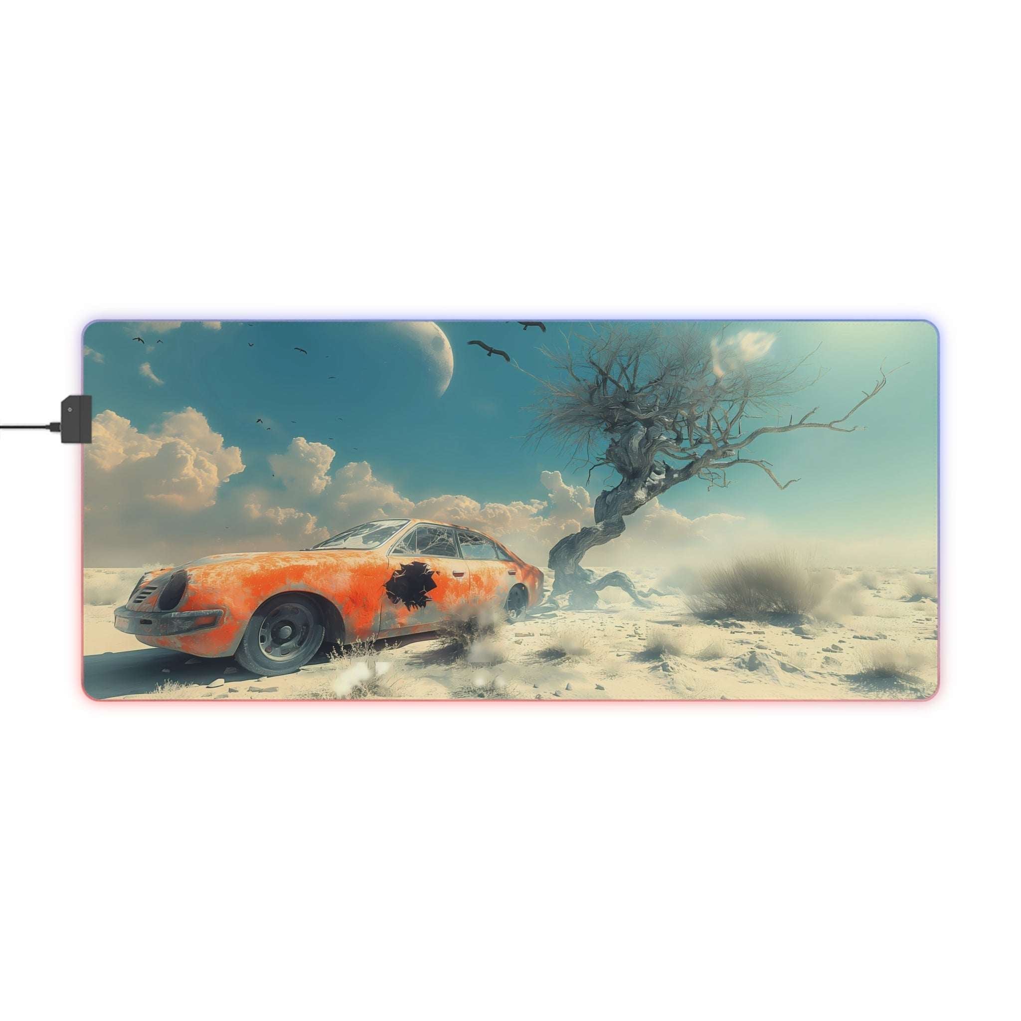 Tapis de Souris Gaming LED RGB Voiture Sport Désert - Paysage Wasteland Printify