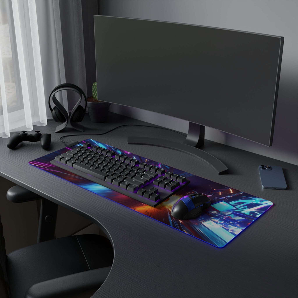 Tapis de Souris Gaming LED RGB Cyber Race Néon — Design Course Futuriste XXL | PadCraft Studio - PadCraftStudio