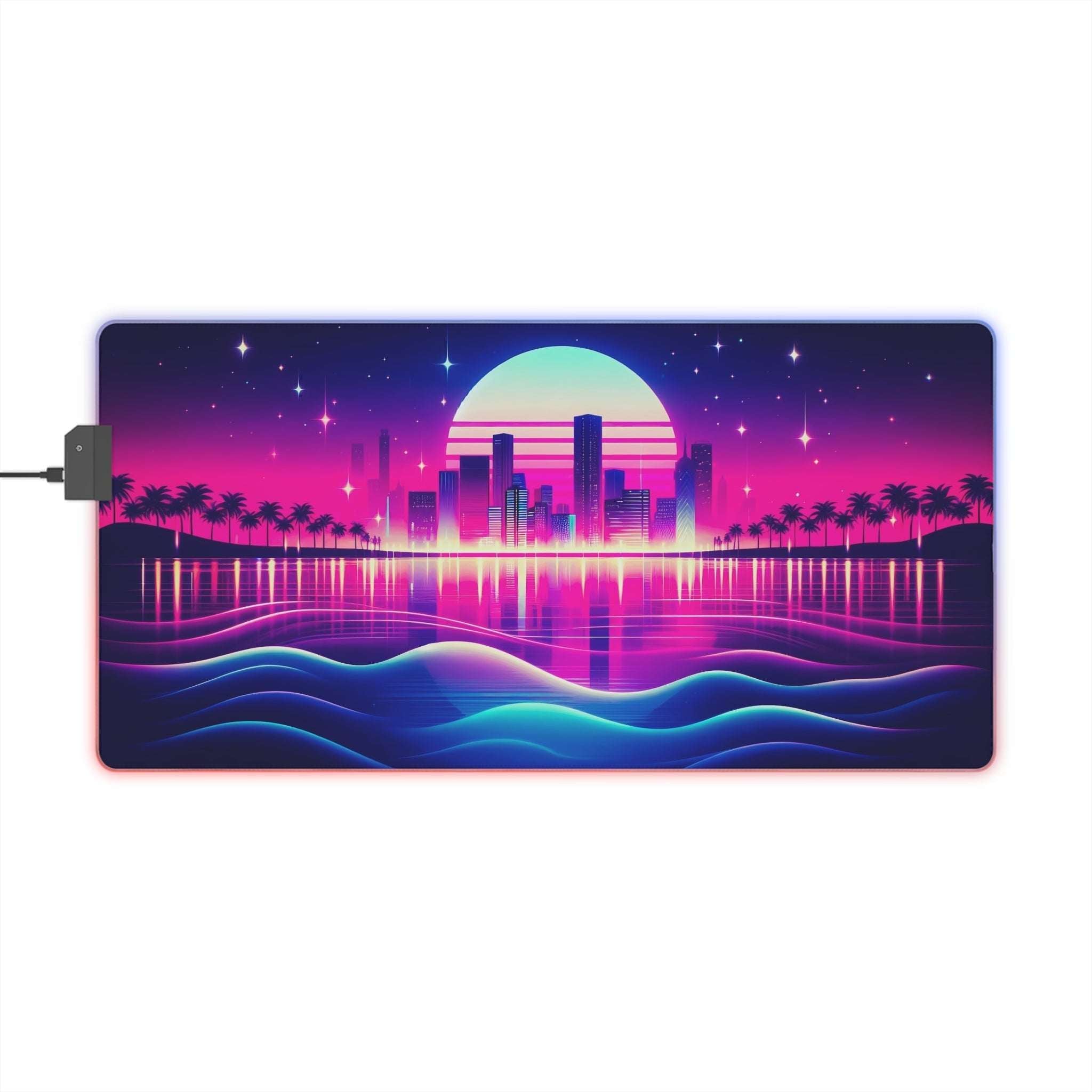 Tapis de Souris Gaming LED RGB Sunset Rétro — Design Cityscape Néon XXL | PadCraft Studio - PadCraftStudio