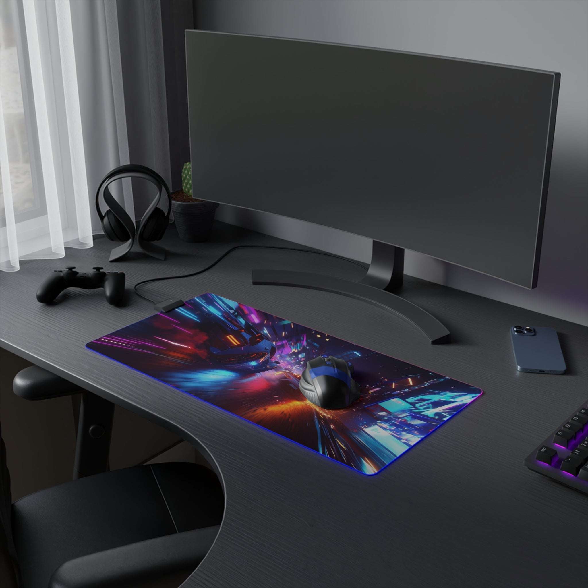Tapis de Souris Gaming LED RGB Cyber Race Néon — Design Course Futuriste XXL | PadCraft Studio - PadCraftStudio