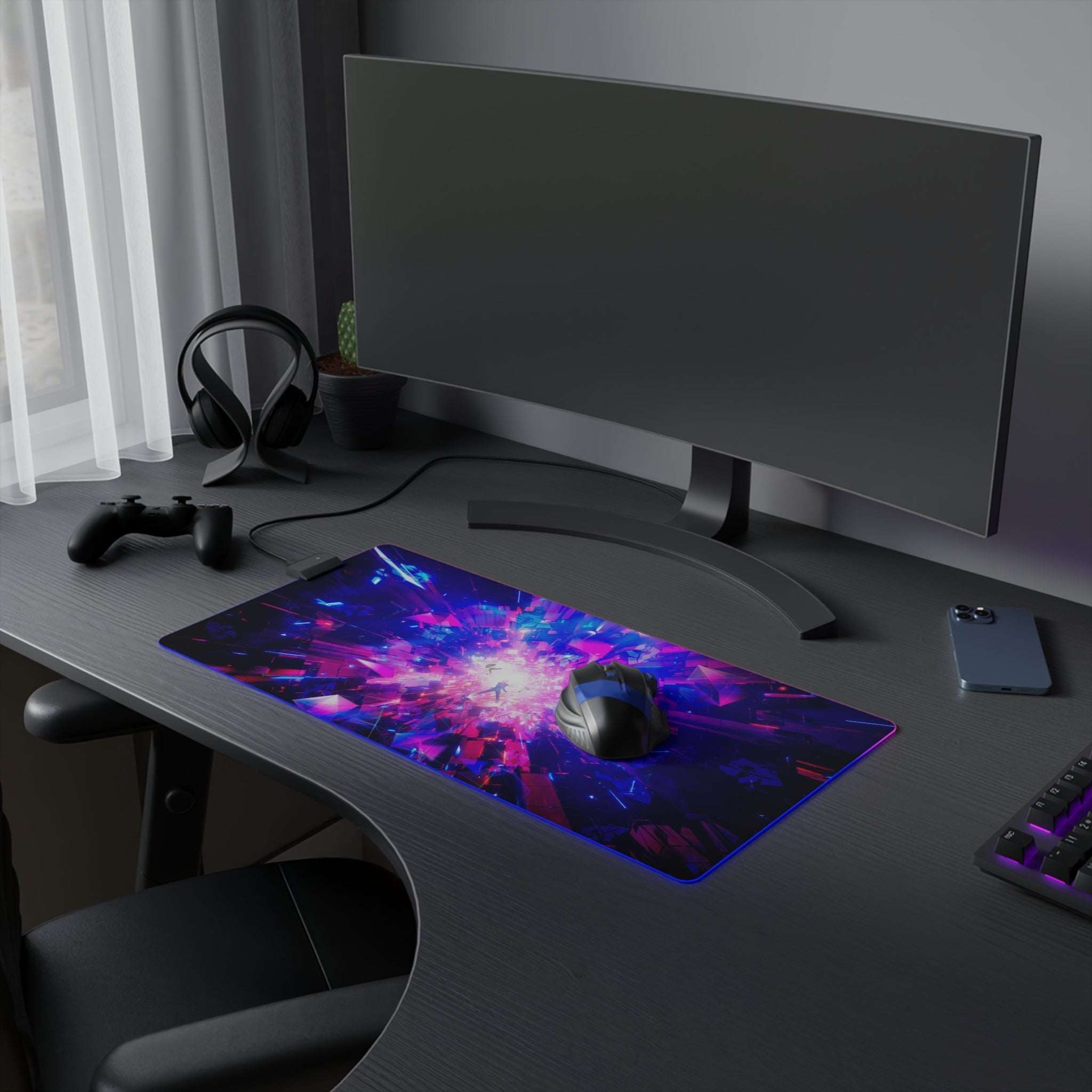 Tapis de Souris Gaming LED RGB Espace Néon — Design Explosion Cosmique XXL | PadCraft Studio - PadCraftStudio