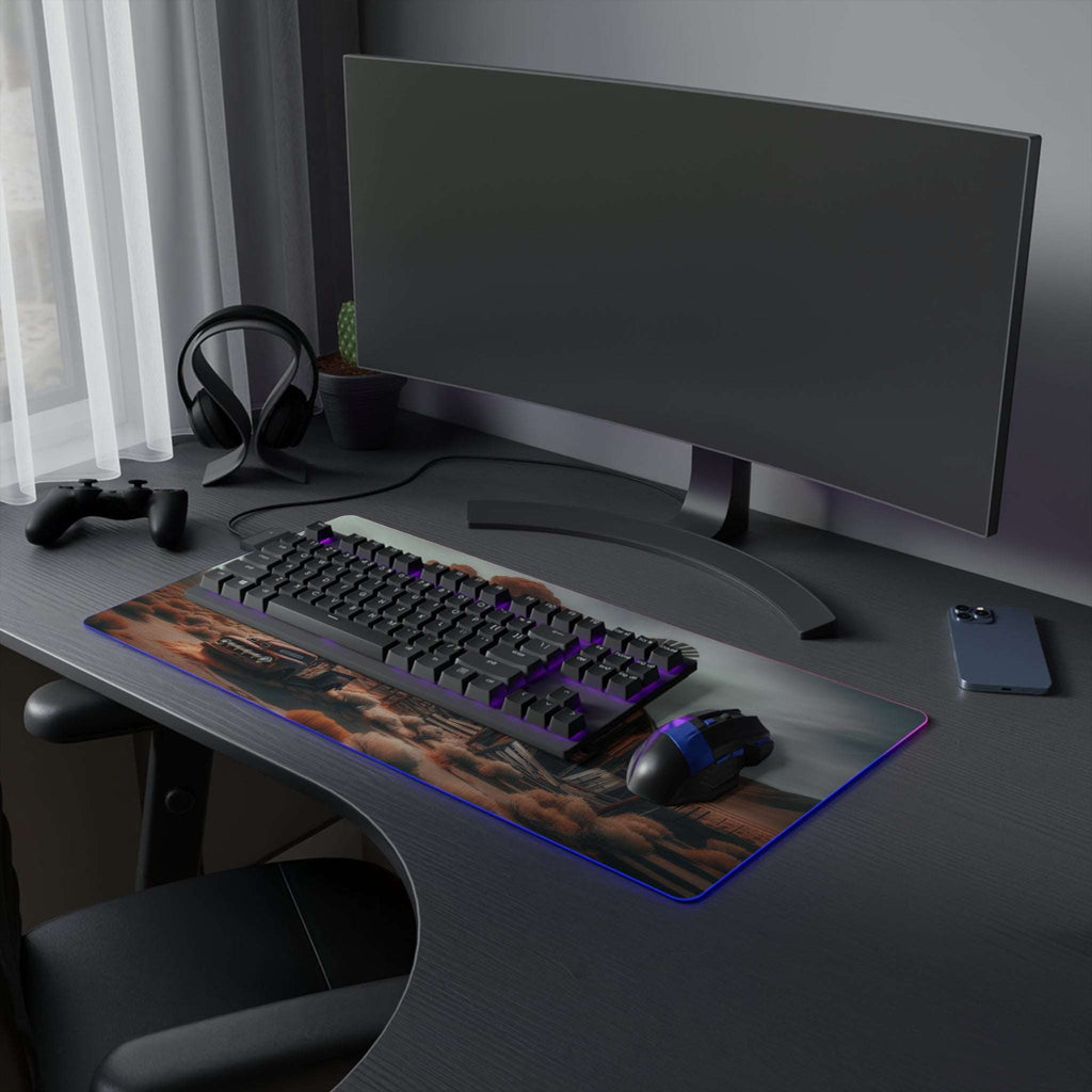 Tapis de Souris Gaming LED RGB Désert Rustique - Ferme Abandonnée Printify