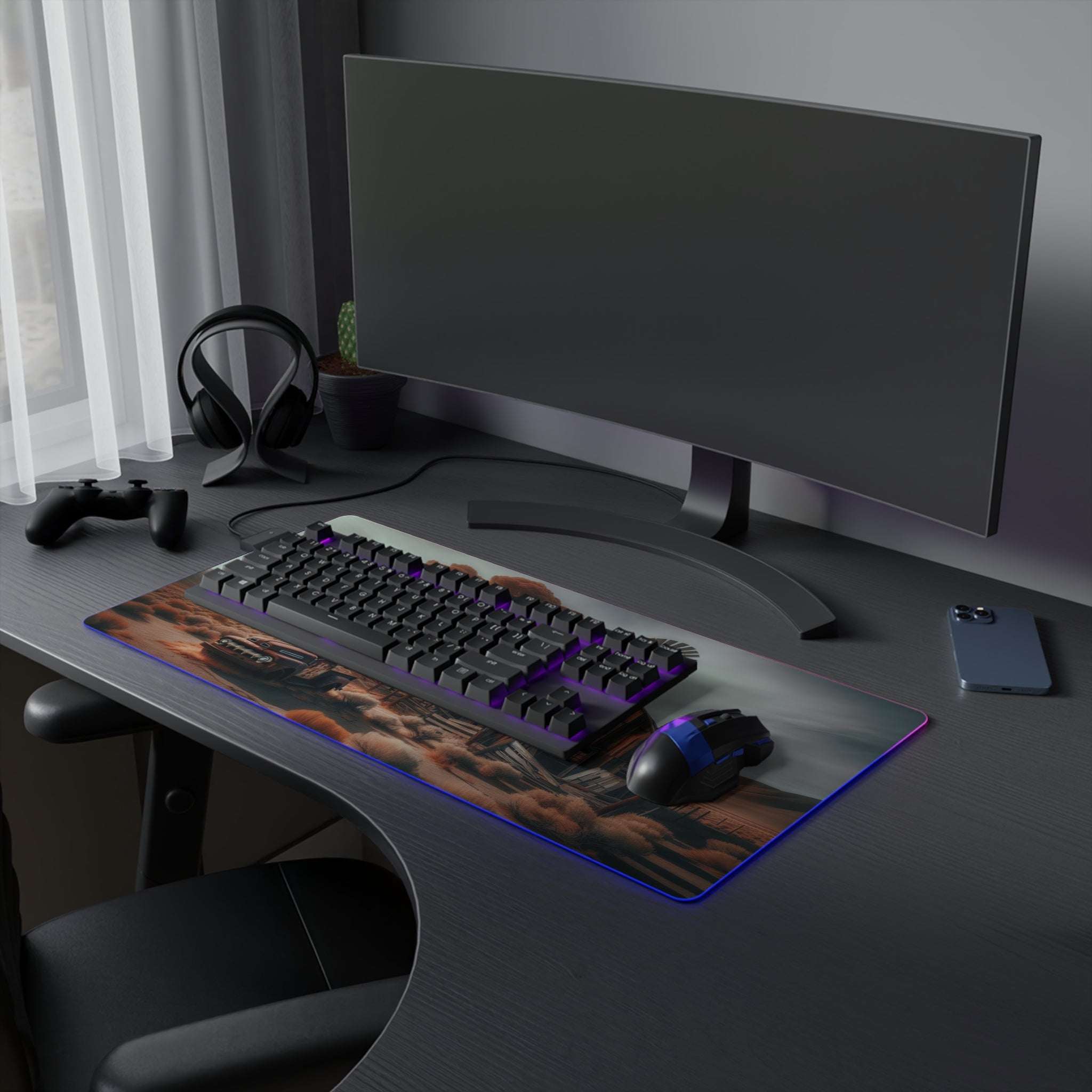 Tapis de Souris Gaming LED RGB Désert Rustique - Ferme Abandonnée Printify