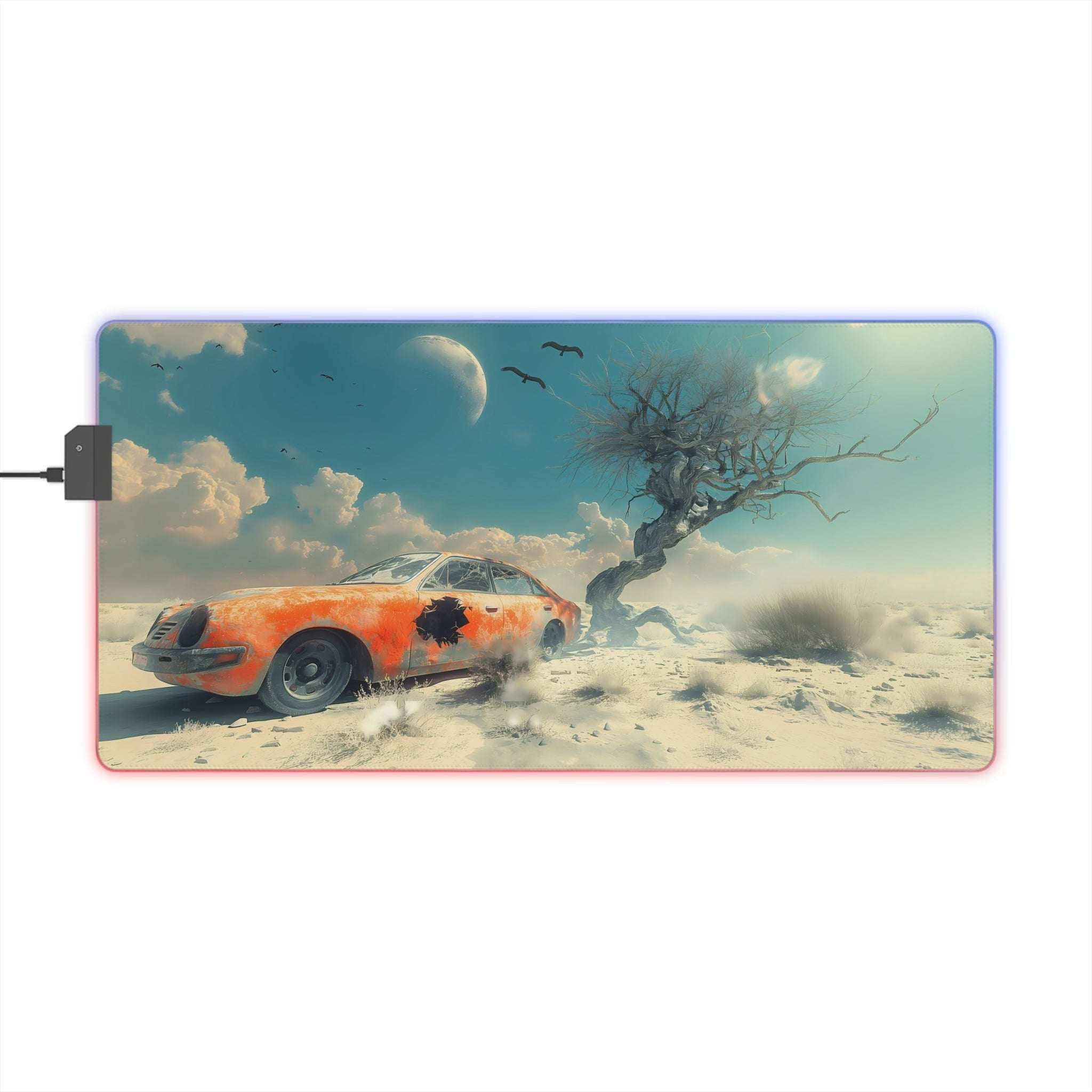 Tapis de Souris Gaming LED RGB Voiture Sport Désert - Paysage Wasteland Printify