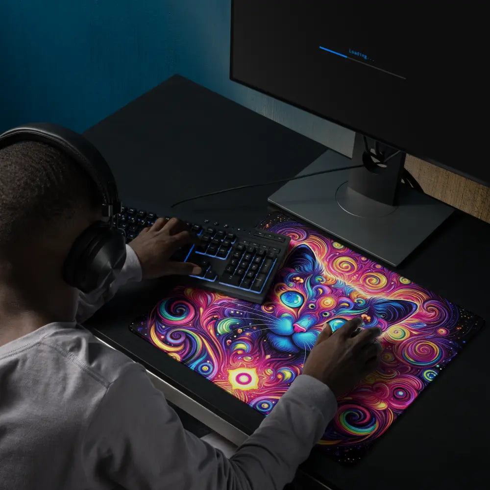 Tapis de Bureau Design Chat Fractal Multicolore – Accessoire Setup Gaming Original - PadCraftStudio