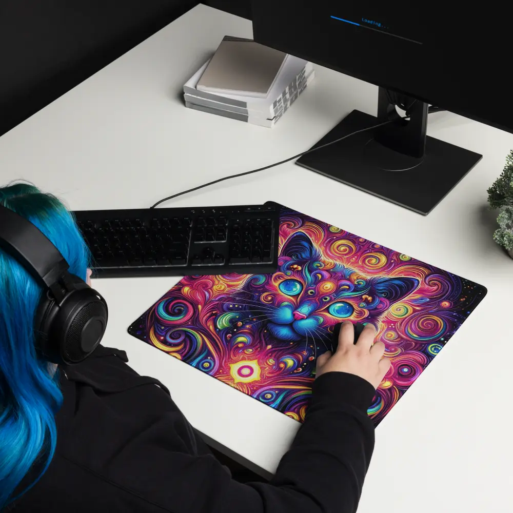Tapis de Bureau Design Chat Fractal Multicolore – Accessoire Setup Gaming Original - PadCraftStudio