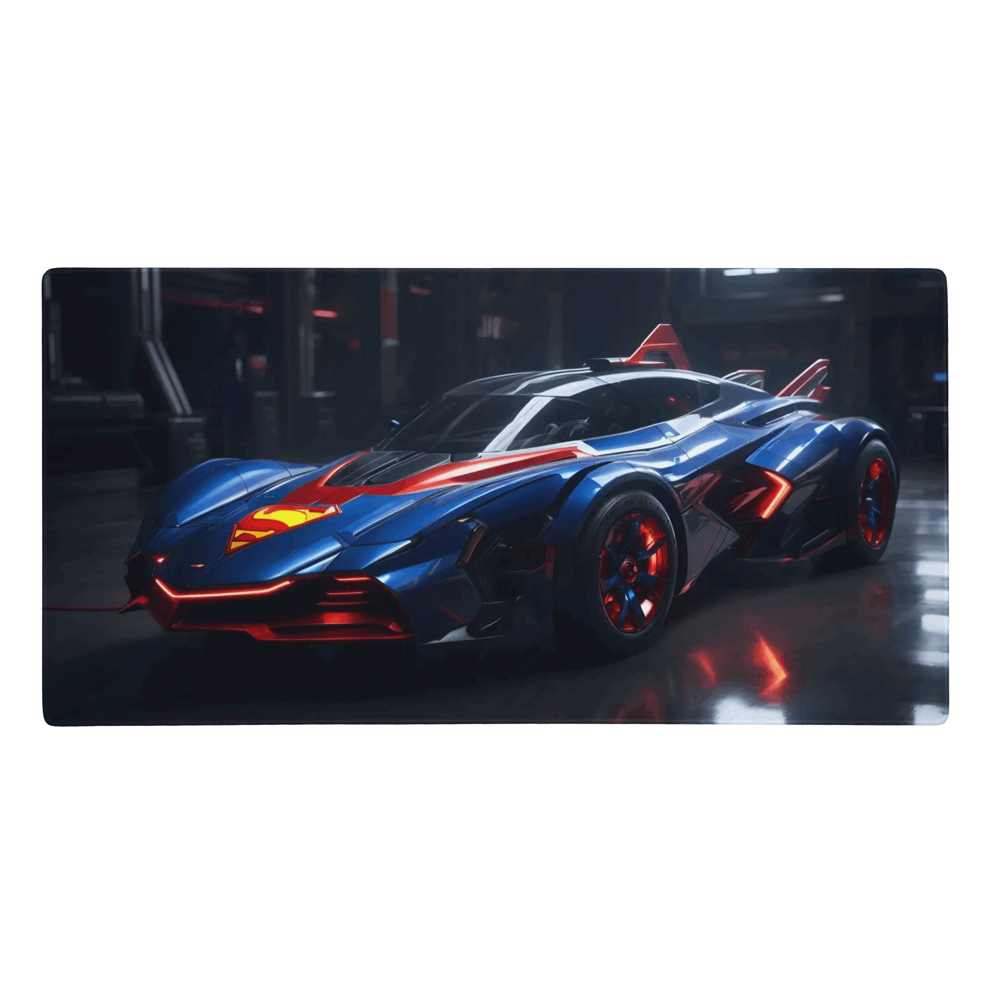 Tapis de Bureau Géant Style "Super-Car" - Thème Héros de BD Bleu et Rouge - - PadCraftStudio