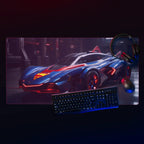 Tapis de Bureau Géant Style "Super-Car" - Thème Héros de BD Bleu et Rouge - - PadCraftStudio