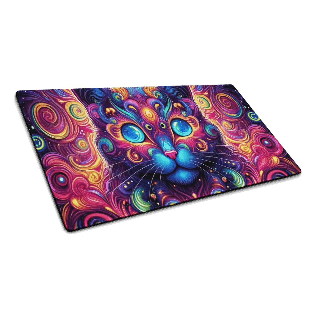 Tapis de Bureau Design Chat Fractal Multicolore – Accessoire Setup Gaming Original - PadCraftStudio