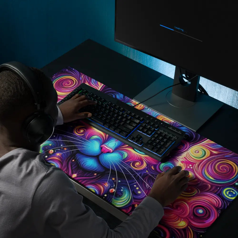 Tapis de Bureau Design Chat Fractal Multicolore – Accessoire Setup Gaming Original - PadCraftStudio