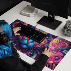 Tapis de Bureau Design Chat Fractal Multicolore – Accessoire Setup Gaming Original - PadCraftStudio