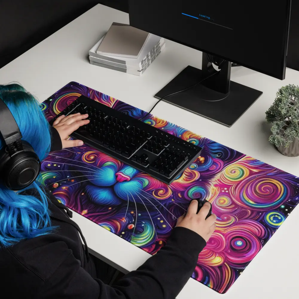 Tapis de Bureau Design Chat Fractal Multicolore – Accessoire Setup Gaming Original - PadCraftStudio